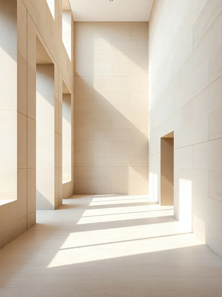 A minimalist architectural interior with clean lines, beige
